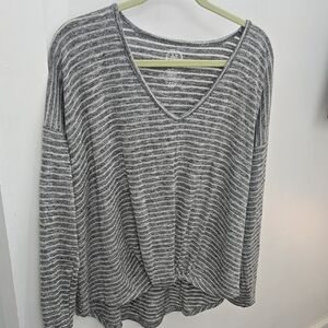 Gray Striped V-Neck Top